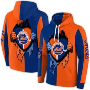 New York Mets Heartbeat Graphic All-Over Print Hoodie For Fans