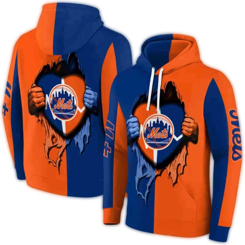 New York Mets Heartbeat Graphic All over Print Hoodie 1