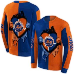 New York Mets Heartbeat Graphic All-Over Print Sweatshirt For Fans