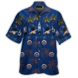 Tropical Hawaiian Shirt With New York Mets Helmet And Coconut Pattern