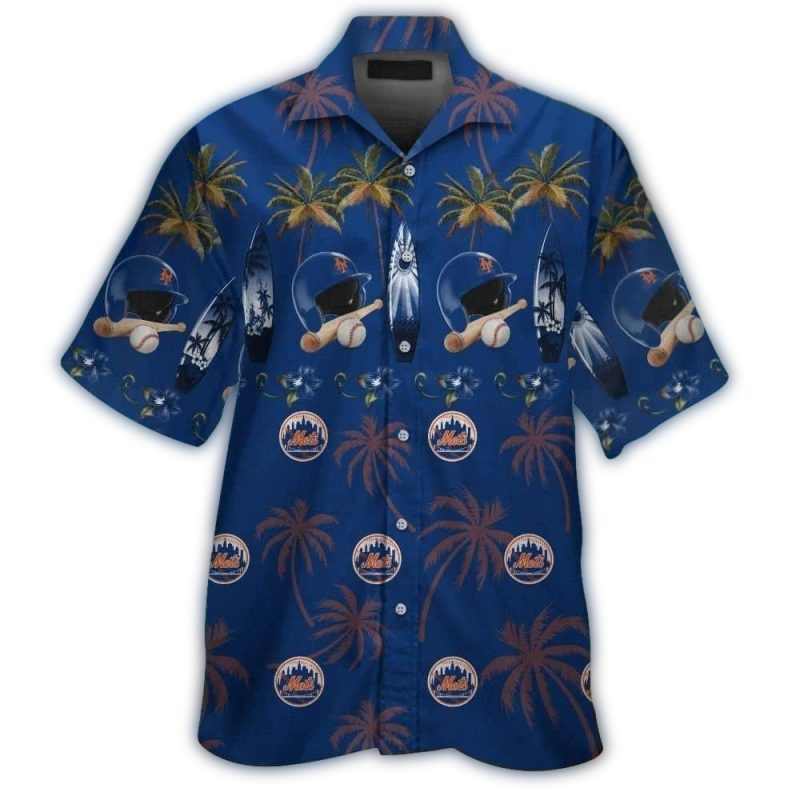 New York Mets Helmet Ball Coconut Pattern Tropical Hawaiian Shirt 1