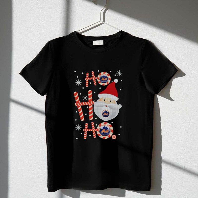 New York Mets Ho Ho Ho Christmas Santa Candy Cane T Shirt t shirt 1 1