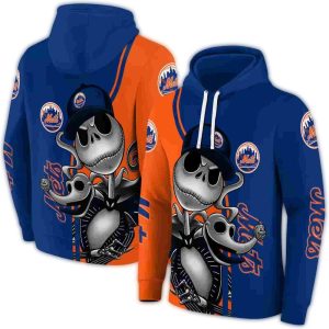 New York Mets Jack Skellington All-Over Print Hoodie For Fans