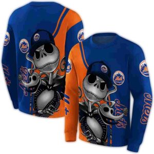 New York Mets Jack Skellington All-Over Print Sweatshirt For Fans