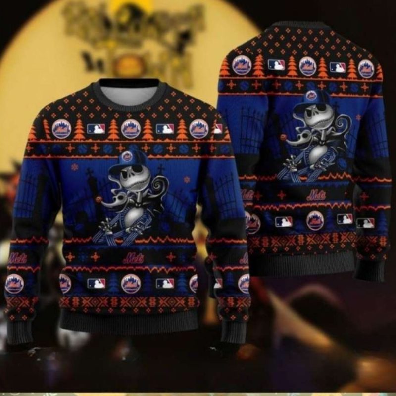 New York Mets Jack Skellington Ugly Sweater 1