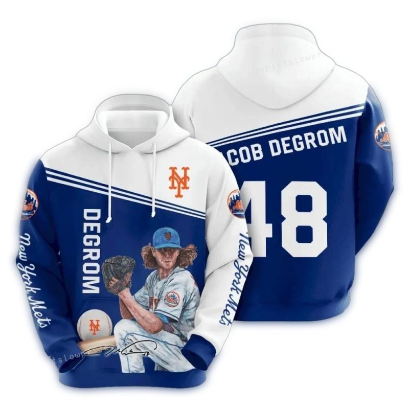 New York Mets Jacob Degrom Signature All over Print Hoodie 1