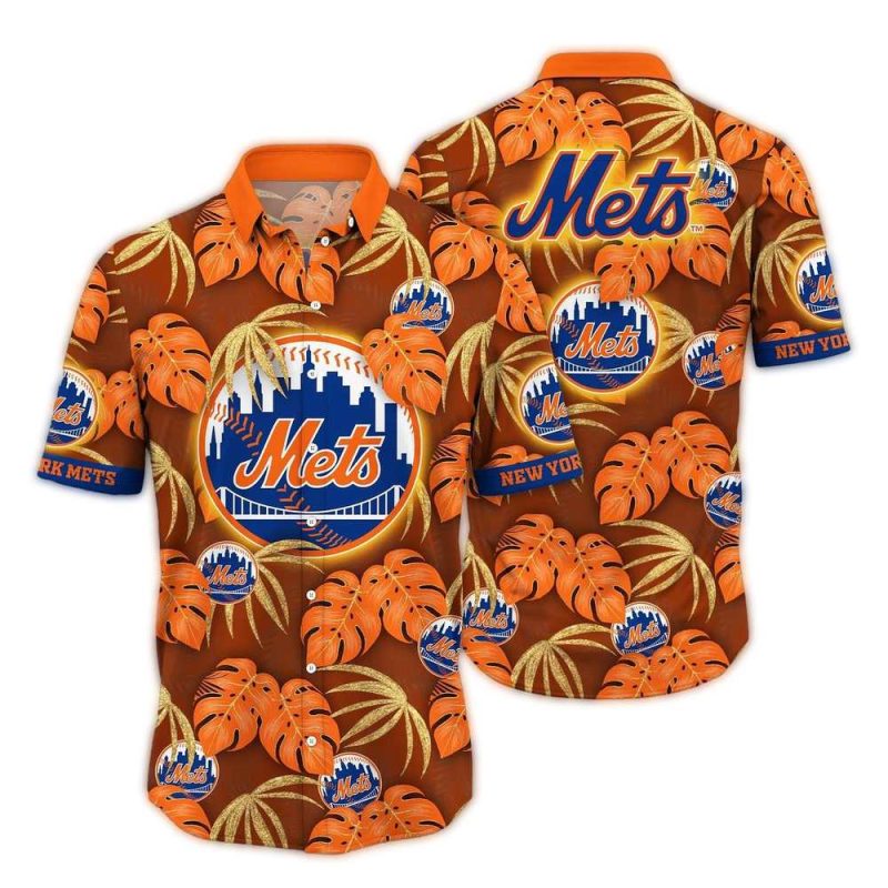 New York Mets Leaf Pattern Vintage Hawaiian Shirt 1
