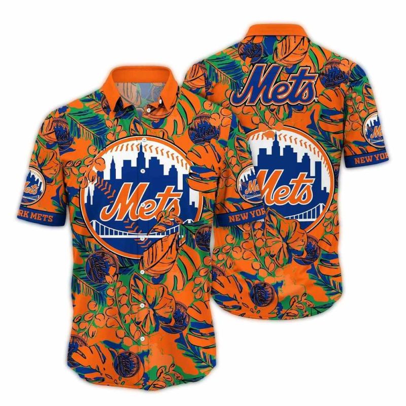 New York Mets Leafs Floral Pattern Tropical Hawaiian Shirt 1