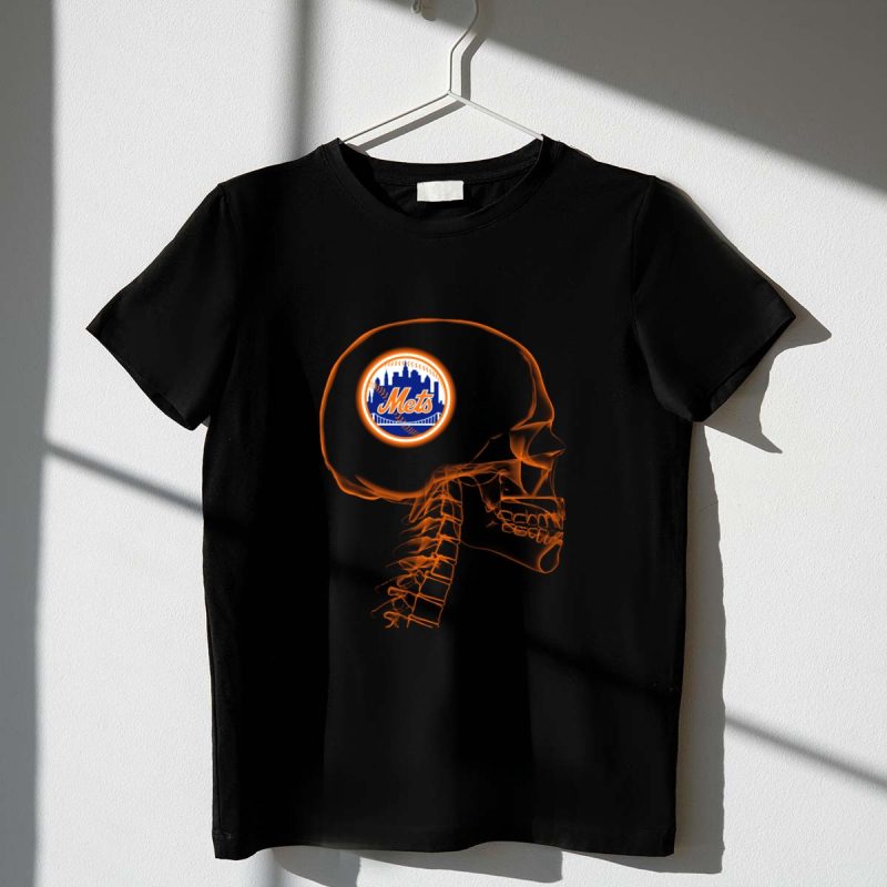 New York Mets Logo Inside X Ray Skull Brain T Shirt t shirt 1 1