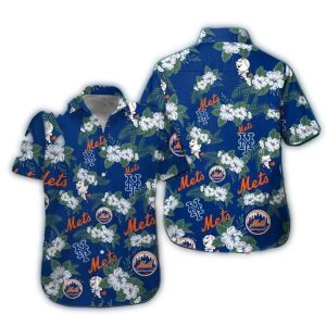 Floral Pattern New York Mets Logo Hawaiian Shirt For Men