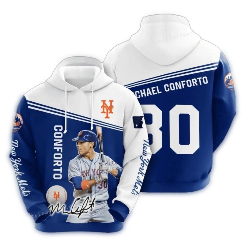 New York Mets Michael Conforto Signature All over Print Hoodie 1