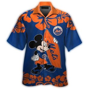 Mickey Mouse Floral Hawaiian Shirt - New York Mets Apparel For Fans
