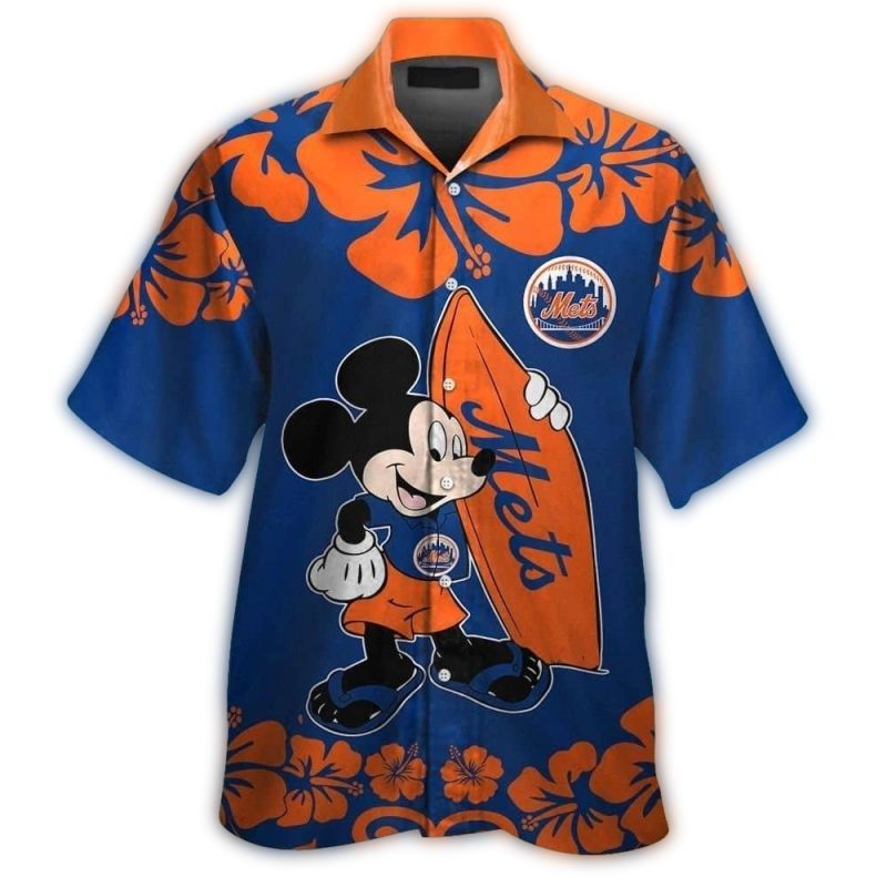 New York Mets Mickey Mouse Surf Flower Hawaiian Shirt 1