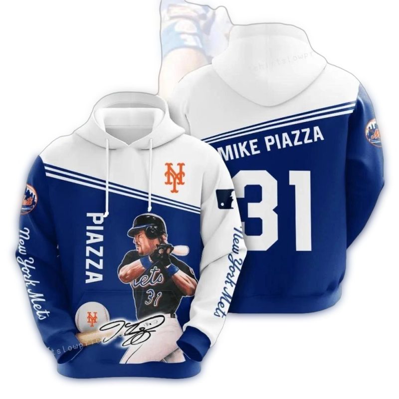 New York Mets Mike Piazza Signature All over Print Hoodie 1