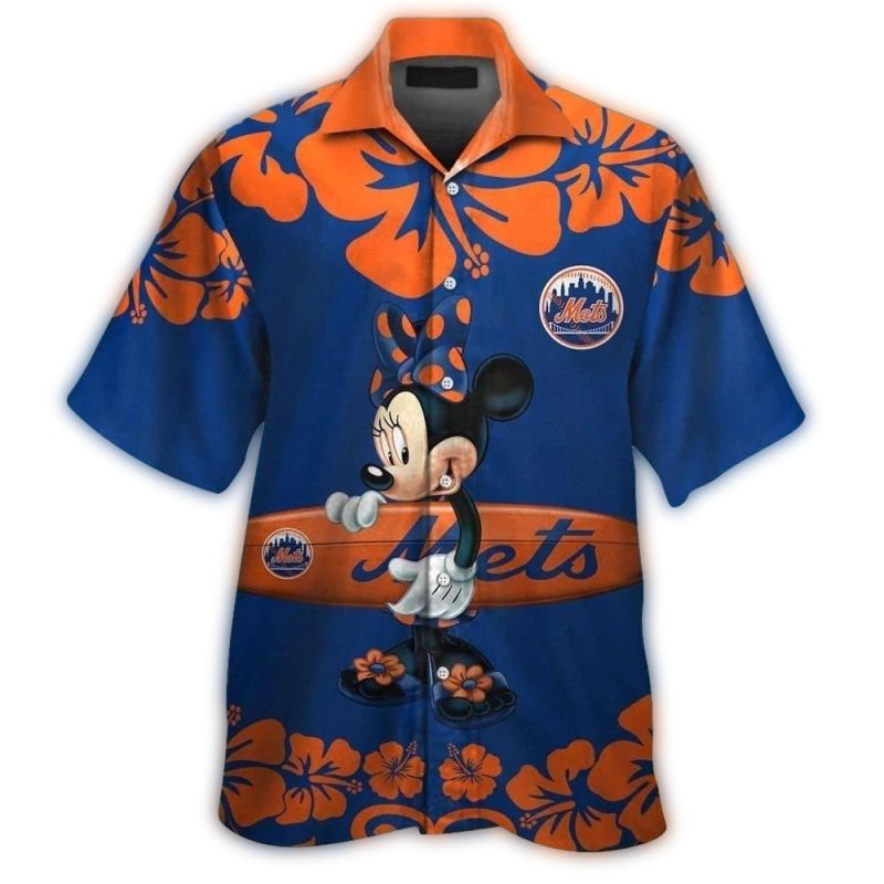 New York Mets Minnie Mouse Flower Surf Hawaiian Shirt 1