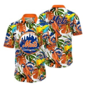 Vintage New York Mets Parrot Leaf Hawaiian Shirt For Baseball Fans
