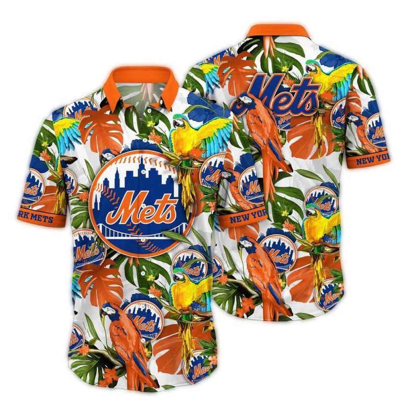 New York Mets Parrot Leafs Vintage Hawaiian Shirt 1