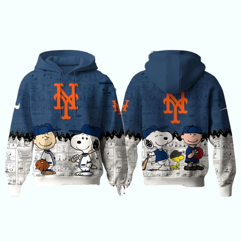 New York Mets Peanuts Baseball All over Print Hoodie 1