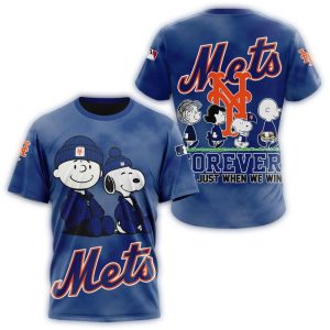 New York Mets Peanuts Forever All-Over Print T-Shirt For Fans