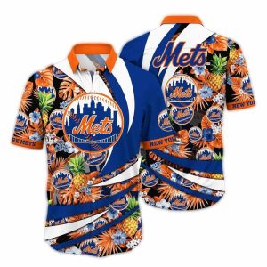 New York Mets Tropical Hawaiian Shirt With Pineapple Floral Design