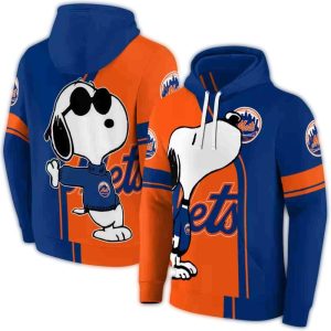 Playful Snoopy All-Over Print Hoodie For New York Mets Fans