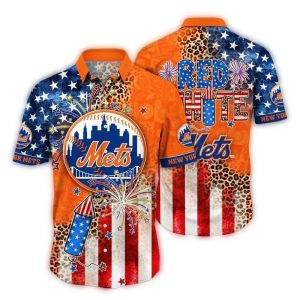 New York Mets 4Th Of July Red & White Hawaiian Shirt For Fans
