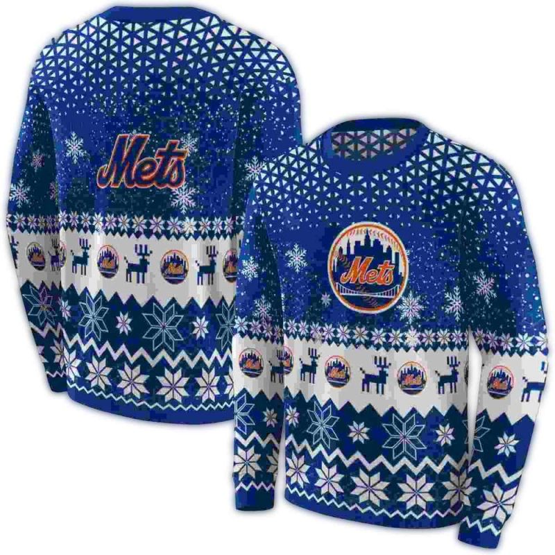 New York Mets Reindeer Motif Christmas All over Print Sweatshirt 1