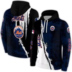 New York Mets All-Over Print Hoodie With Ripped Pattern Design