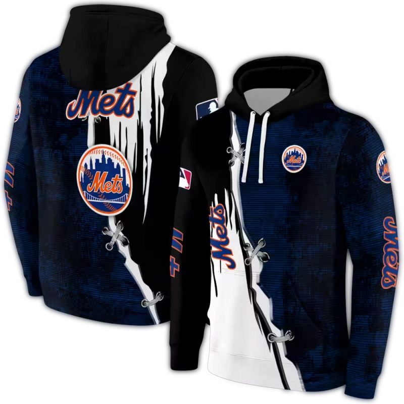 New York Mets Ripped Pattern All over Print Hoodie 1