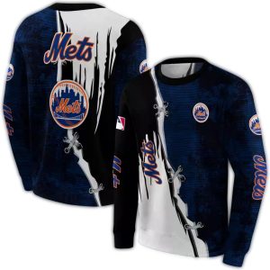 New York Mets Ripped Pattern All-Over Print Sweatshirt For Fans