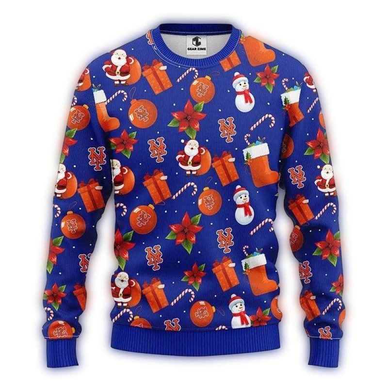 New York Mets Santa Claus Snowman Christmas Ugly Sweater 1