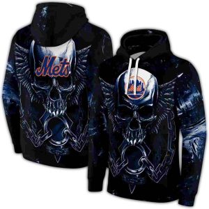 New York Mets Skull Artwork All-Over Print Hoodie For Fans