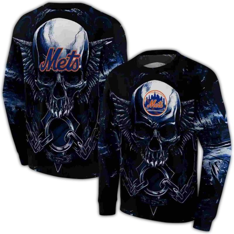 New York Mets Skull Artwork All over Print Sweatshirt 1