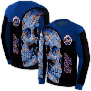 New York Mets Skull Motif All-Over Print Hoodie For Fans