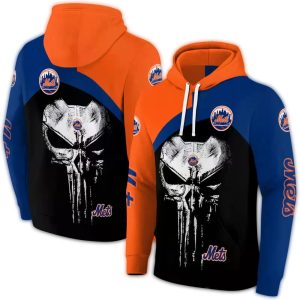 New York Mets Skull Punisher Graphic Hoodie For Fans