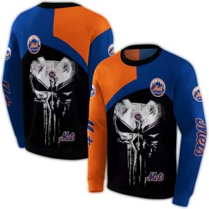New York Mets Skull Punisher All-Over Print Hoodie For Fans