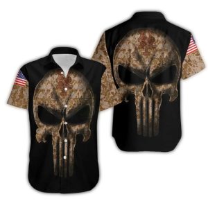 New York Mets Camo Hawaiian Shirt With Skull Punisher Design