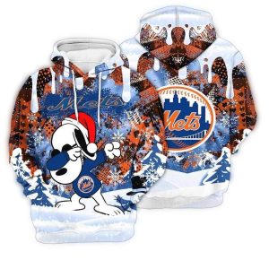 New York Mets Snoopy Dabbing Peanuts Christmas All-Over Print Hoodie