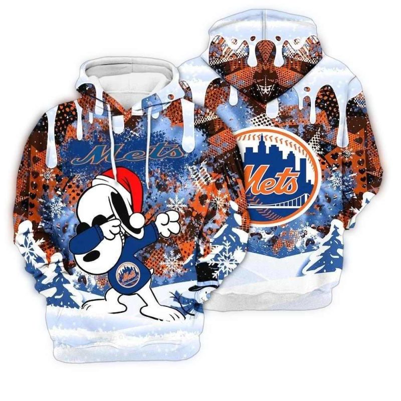 New York Mets Snoopy Dabbing The Peanuts Christmas All over Print Hoodie 1