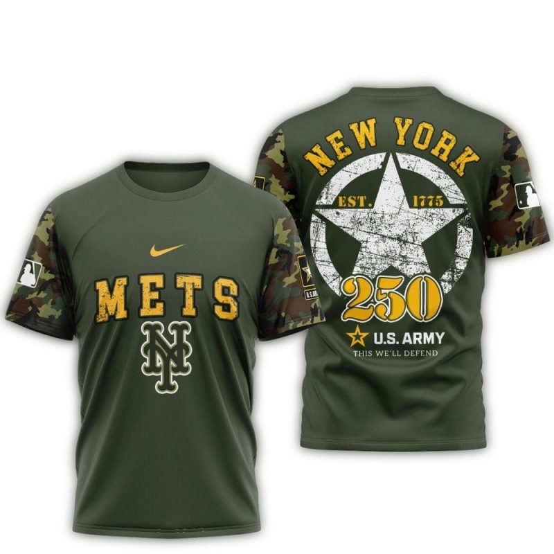 New York Mets Special US Army 250th Birthday All over Print T Shirt 1