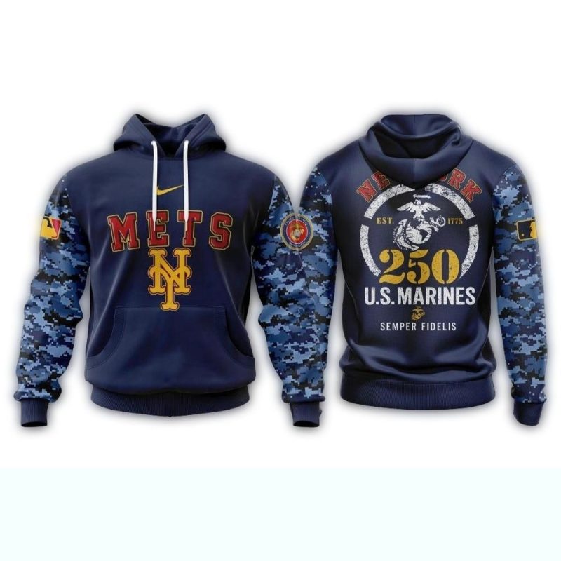 New York Mets Special USMC 250th Birthday All over Print Hoodie 1