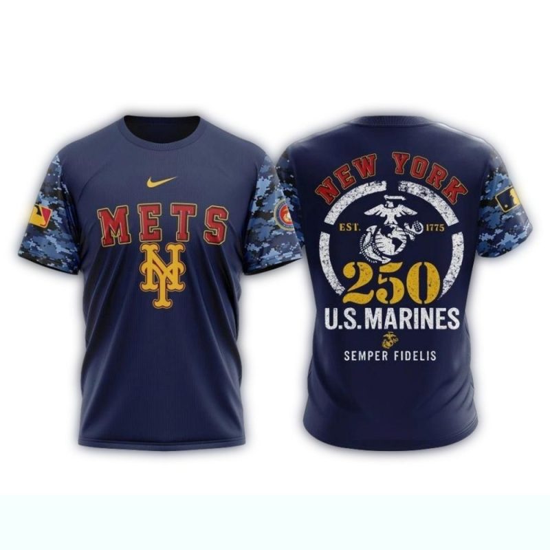 New York Mets Special USMC 250th Birthday All over Print T Shirt 1