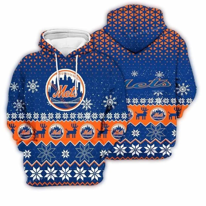 New York Mets Sports Football American Ugly Christmas All over Print Hoodie 1