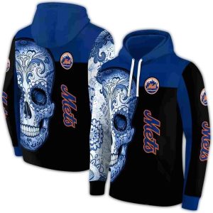 New York Mets Sugar Skull All-Over Print Hoodie For Fans