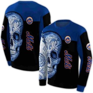 New York Mets Sugar Skull All-Over Print Sweatshirt For Fans