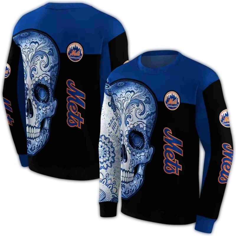 New York Mets Sugar Skull All over Print Sweatshirt 1
