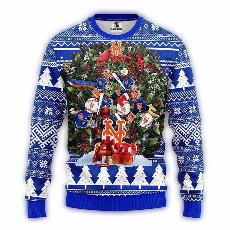New York Mets Tree Christmas Ugly Sweater 1