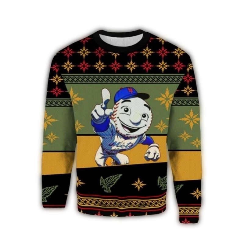 New York Mets With Mascot Christmas Ugly Sweater 1