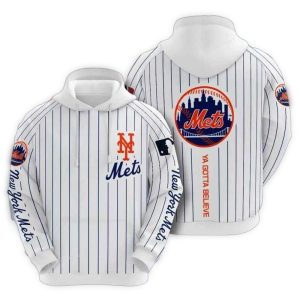 New York Mets Ya Gotta Believe Striped Print Hoodie For Fans
