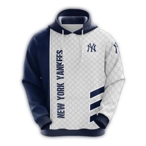 New York Yankees White & Blue All-Over Print Hoodie For Fans